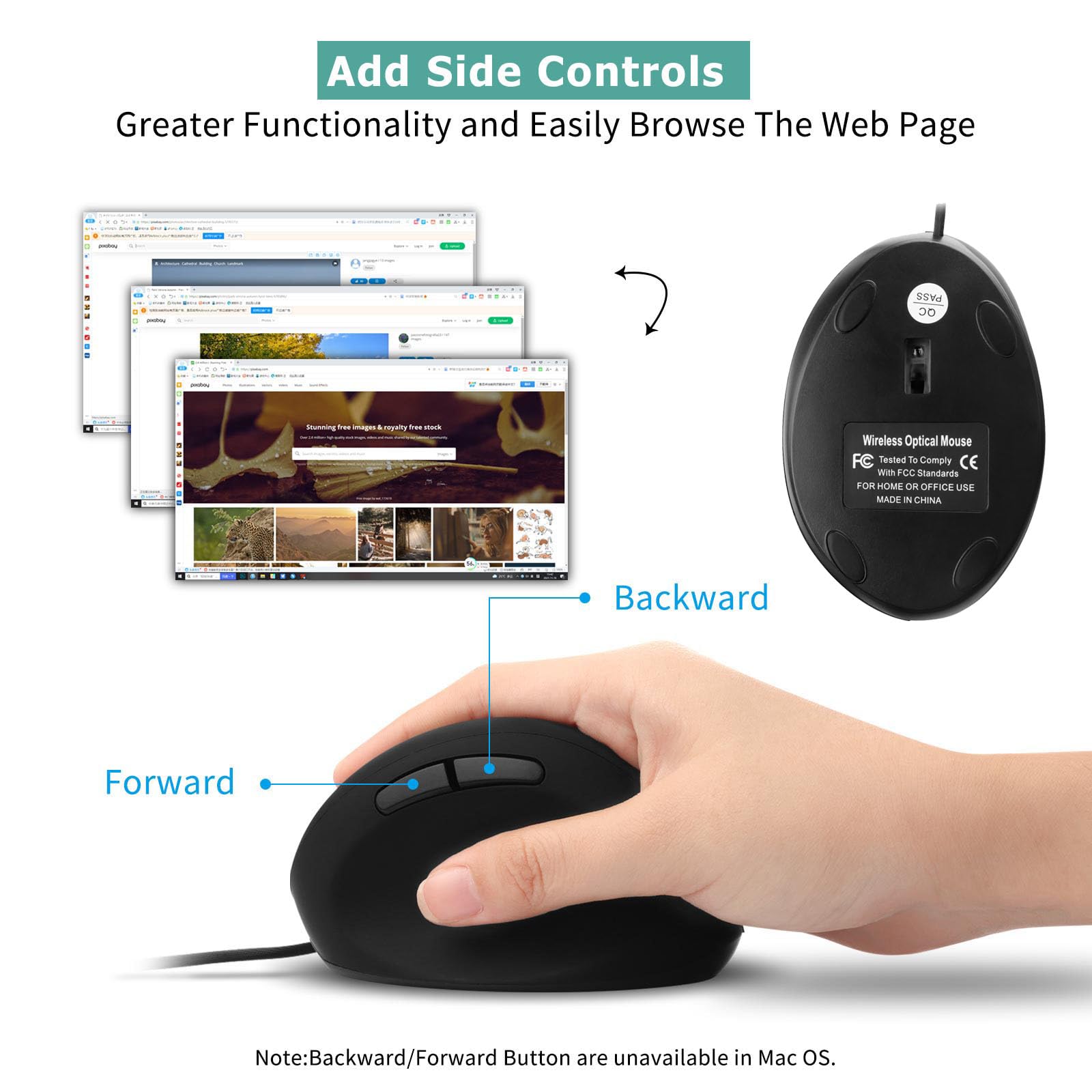 800-1600 DPI Optical Mouse Wired Vertical Ergonomic Mouse | 3 DPI Settings,  Silent Click For Office \u0026 Computer Use Office Mouse, image size:1600x1600