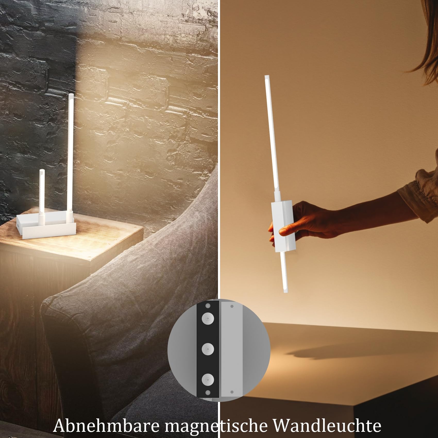 2 Stück 6000mAh Innen-Wandleuchte mit Akku, Weiß, 70CM, 5W, Kabellose Wandlampe mit Fernbedienung mit Timer & Schalter, LED 3000-6000K Dimmbare Touch Wandleuchten für Schlafzimmer und Flur