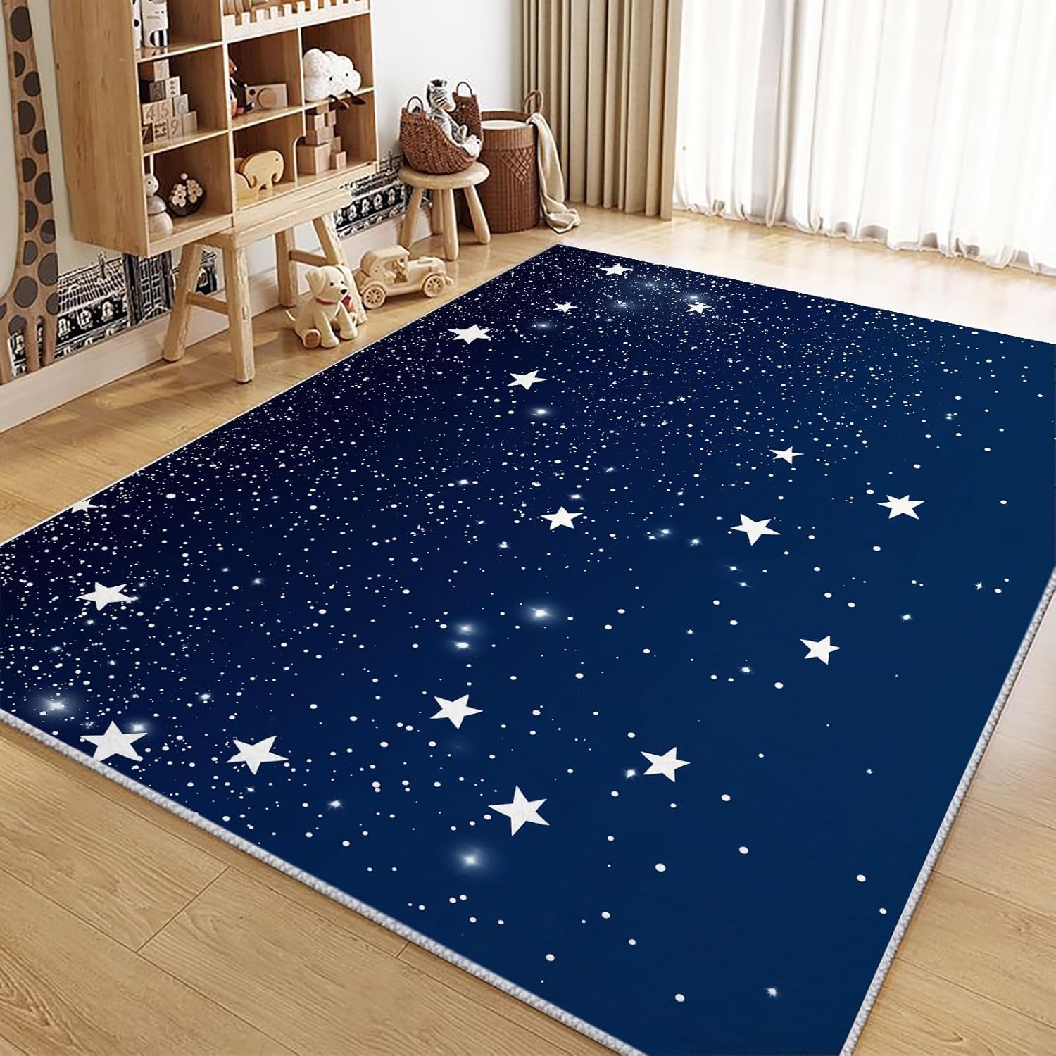 éToiles Tapis 90x150 cm ScèNe Nocturne Moquette Antiderapant à Poils Courts Tapis 3D Lavable en Machine Convient aux Petits Salons Chambres Couloirs et Salles à Manger b-2543