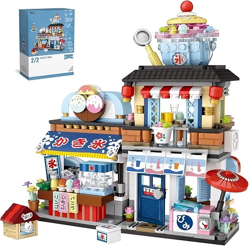 YILETKC Japanese Street View Building Kits, 668 PCS Modular House Building Set Mini DIY Building Model Set, Architecture Modular Construction Set Gift for Adults and Teens - Ice Shop