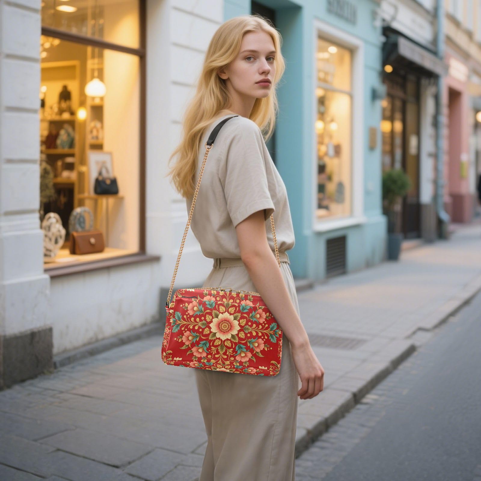 FRODOTGV Damska torebka crossbody o pojemności 2,5 l | Miękki metalowy sprzęt ze skóry PU, wiele kieszeni, lekki do podróży, czerwony ozdobny