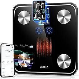 YUHUO Smart Scale for Body Weight, 4-Electrode BIA Body Composition Scale with High Precision, Large LED Display, Digital Bathroom Scale for BMI, Body Fat, Muscle Mass, 18 Metrics Sync APP, 400lb