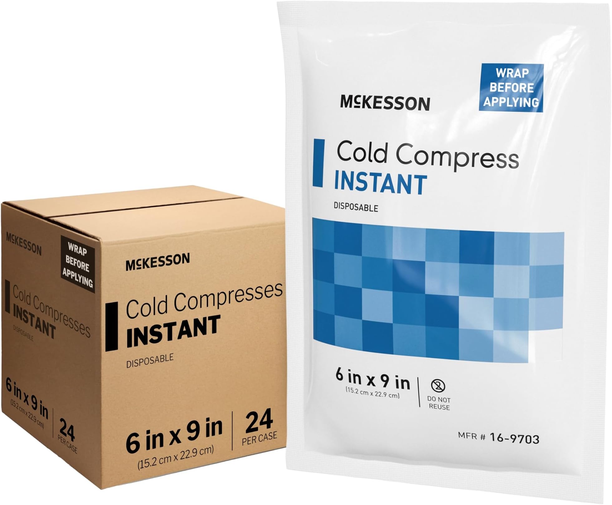 McKesson Instant Cold Packs 6" x 9" [24 Pack] – Instant Ice Packs for Injuries Disposable, Pain Relief, Swelling, Sprains – Travel Cold Compress for Sports, First Aid, Toothache