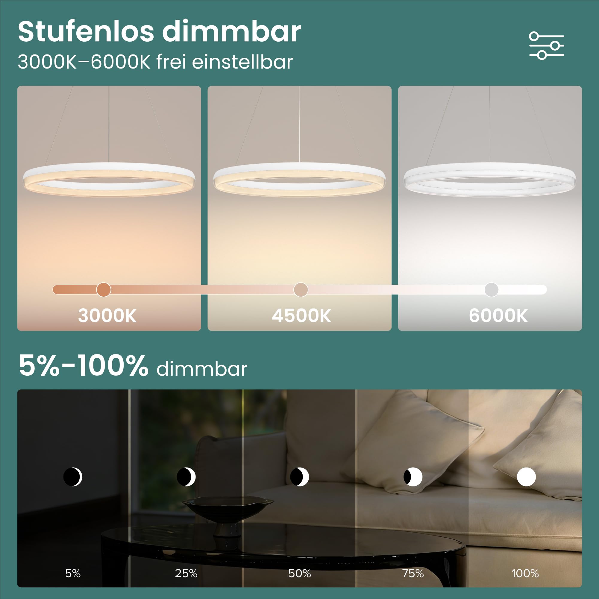 Mai & Mai Pendelleuchte Esstisch, dimmbar, höhenverstellbare
