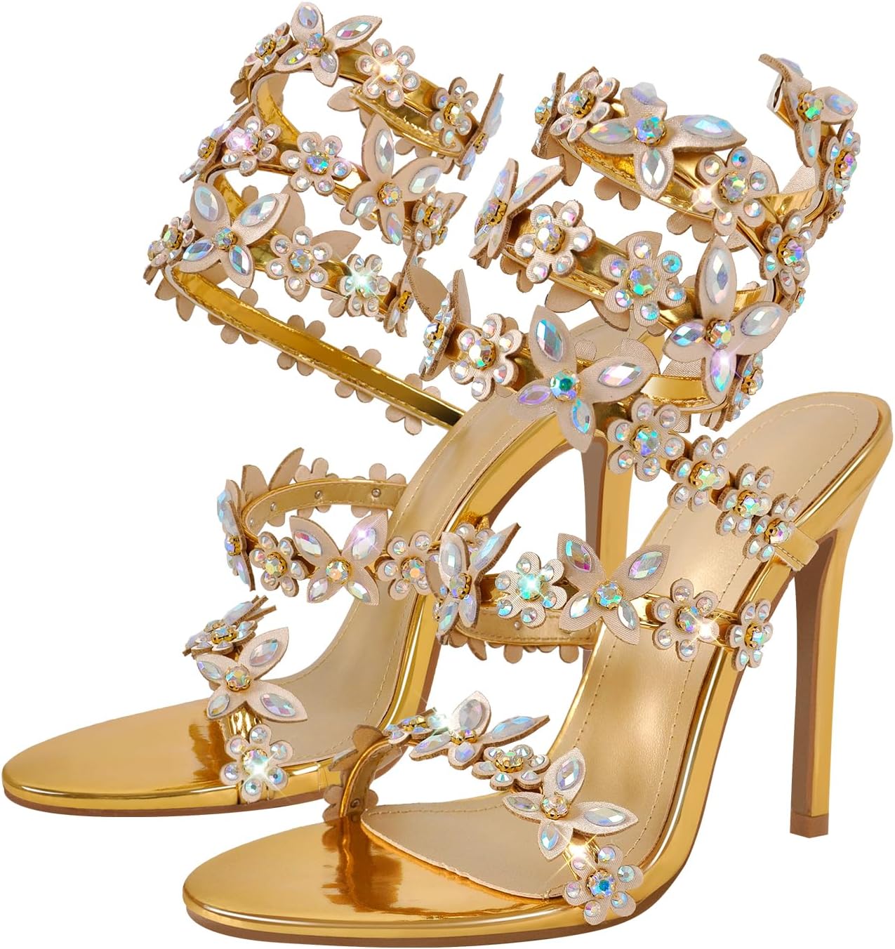 Women's Diamante High Heels Sparkly Spiral Strap Heeled Sandals - Image 5