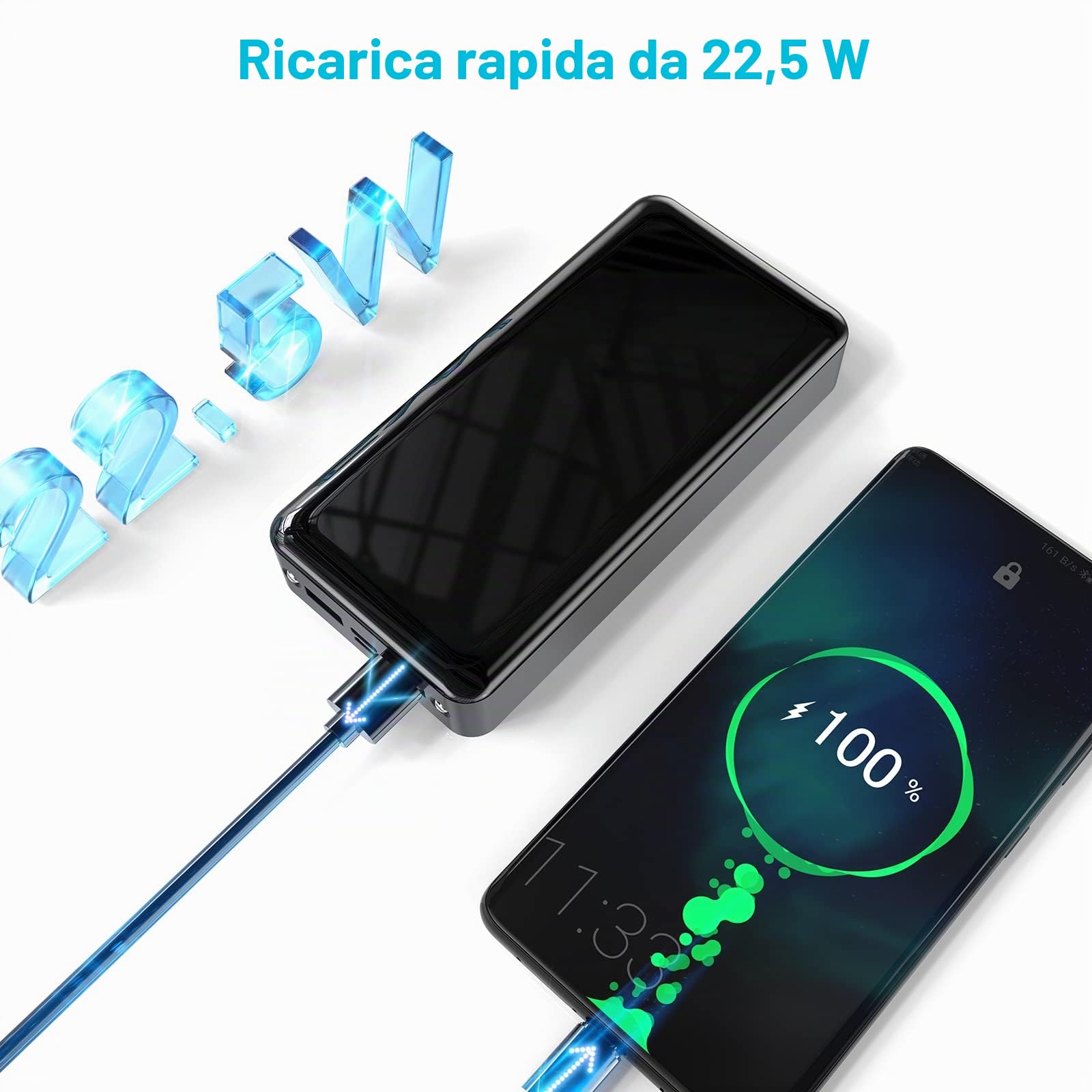 Power Bank 24000mAh con 3 Uscite e 2 Ingressi Ricarica Rapida 22.5W Caricabatterie Portatile con USB C,Carica Batterie Portatile per Cellulare con Torcia, Powerbank Potente per iphone,Xiaomi,Samsung