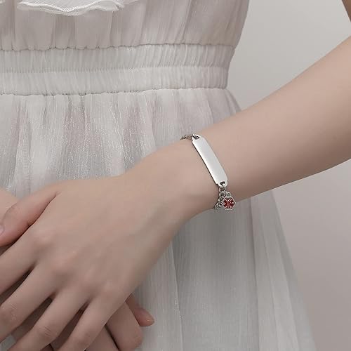 Miniatura 3 de LinnaLove Pulsera de alerta médica simple para mujer, pulseras de identificación de cadena de corte brillante con grabado