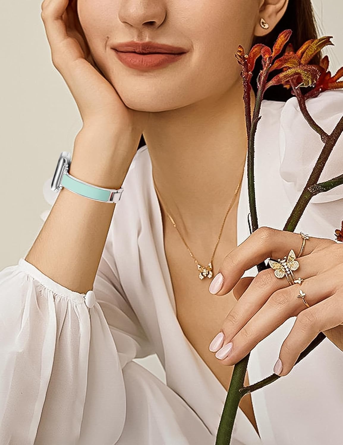 Silver Slim Bands for Women Compatible with Apple Watch 42mm(S3/2/1) 44mm 45mm 46mm 49mm Jewelry Dressy Bracelet Metal Strap Adjustable for iWatch Series 11/10/9/8/7/6/5/4/SE/Ultra 3/2/1 - Image 6