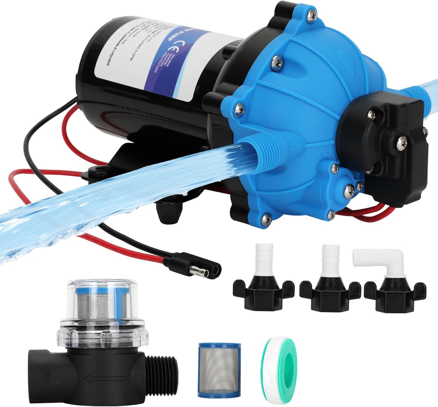 12V Fresh Water Pump 70W RV Diaphragm Pump With 2 Hose Clamp Self Priming Pump E - Foto 8