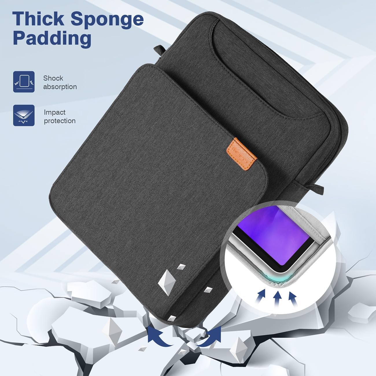 MoKo 13 Inch Tablet Shoulder Sleeve Bag, Fits 13 Inch New iPad Pro M5 & Air M3 2025, iPad Pro 12.9 inch M2&M1, Surface Laptop Go 12.4", Galaxy Tab S8+/S9+ 12.4" 2022/2023, Black & Gray - Image 5
