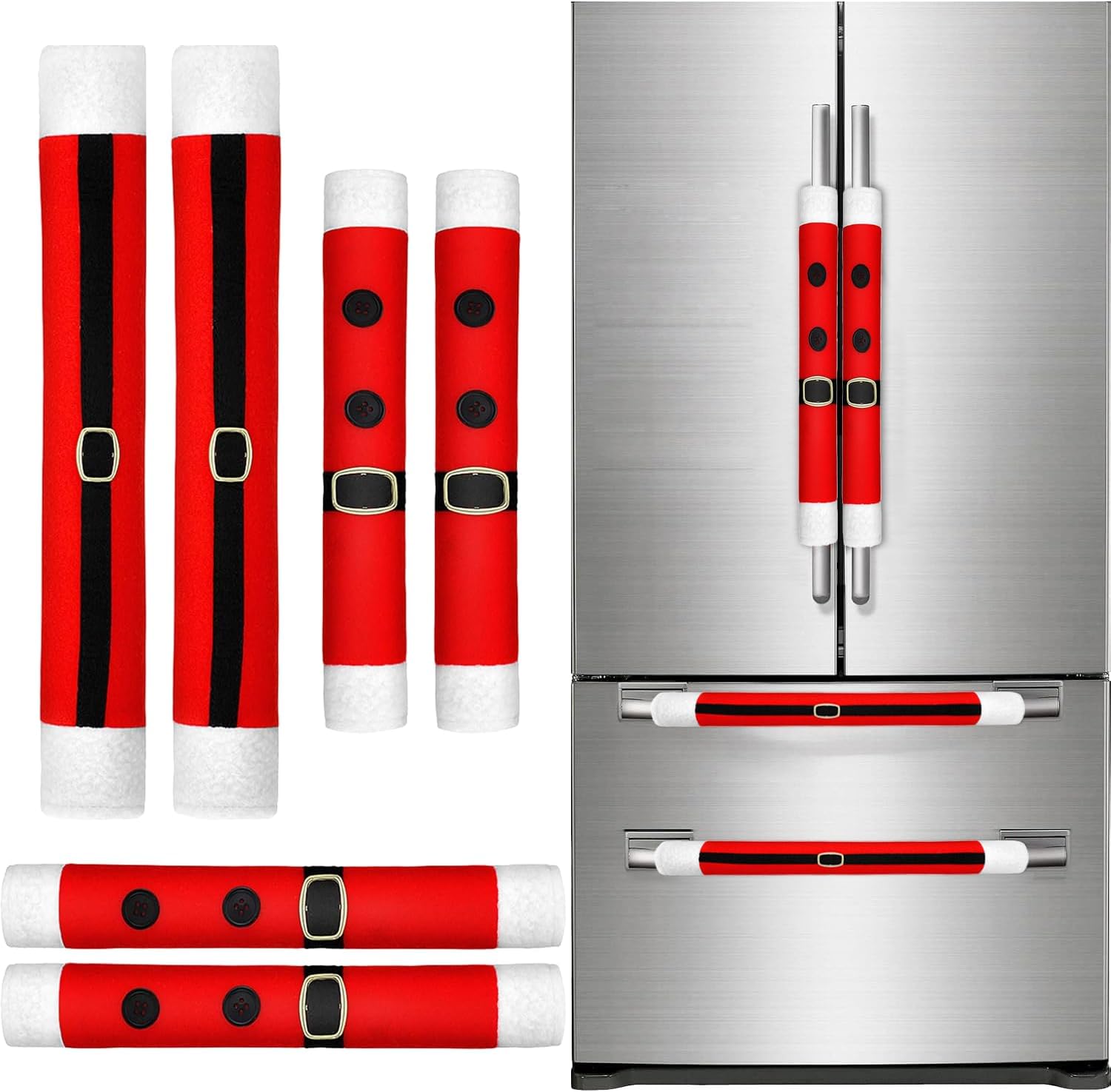 YIJXPOIN 6 Pieces Christmas Refrigerator Handle Covers Santa Belts Kitchen Decorations Refrigerator Door Handle Covers for Christmas Fridge Microwave Oven Dishwasher Handle Protector