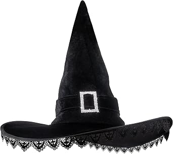 JUSTOTRY Halloween Witch Hat - Women Costume Black Witches Hats with Lace Fringe for Hallowee Decor Accessories Hocus Pocus Party Favor
