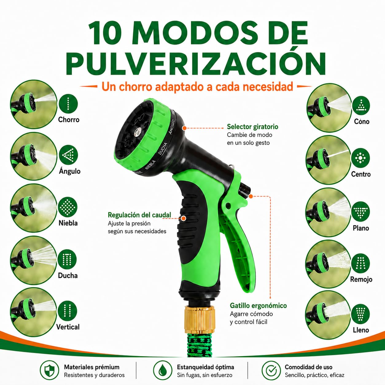 Manguera Extensible 22.5M, Manguera Jardín Retráctil 10 Modos, Manguera Agua TPE Reforzado 2500D, Conector Metal, para Jardín Mediano, Lavado Coche Terraza (7.5M a 22.5M)