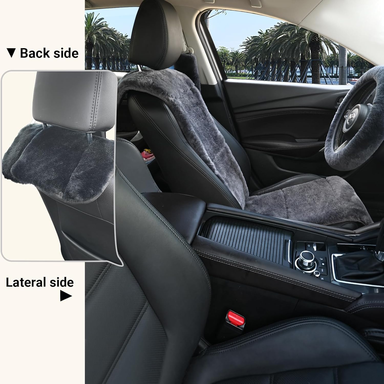 Aegis Cover Sheepskin Seat Covers, Merino Wool Front Car Seat Vest Cover with Nonslip Backing, Super Soft Dense Pelt Fuzzy Interior,Universal Fit for Most Cars SUVs Trucks Sedans