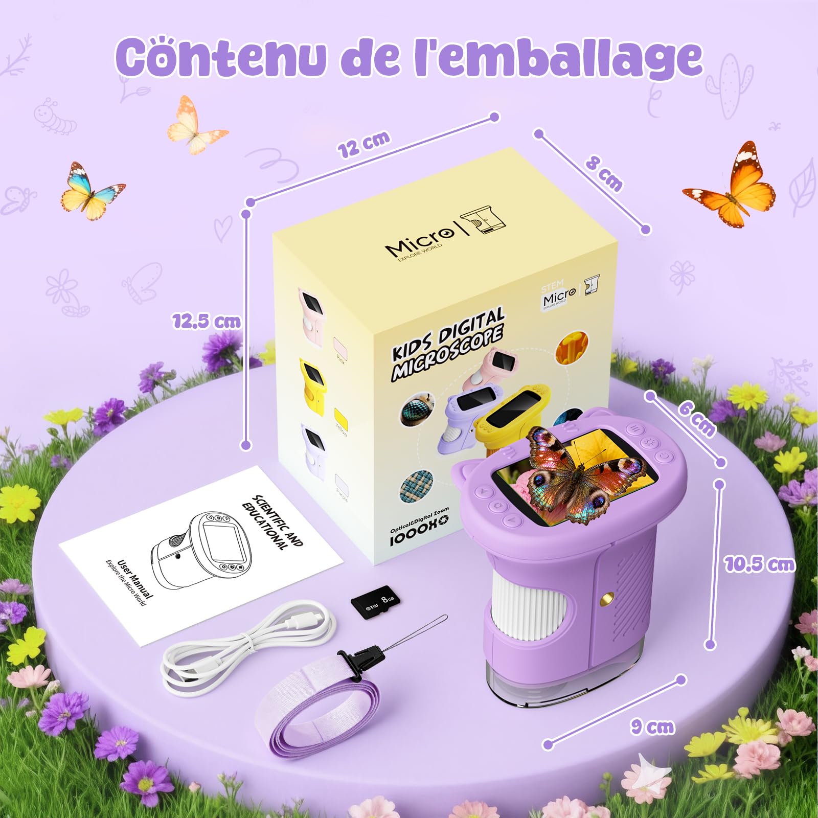 Microscope Enfant, 1000X Microscope Numérique pour Enfants, 2.4" Écran Portable Microscope de Poche, Jouets Sciences Éducatives, pour Les Filles de 3 4 5 6 7 8 9 10 Ans (Violet)