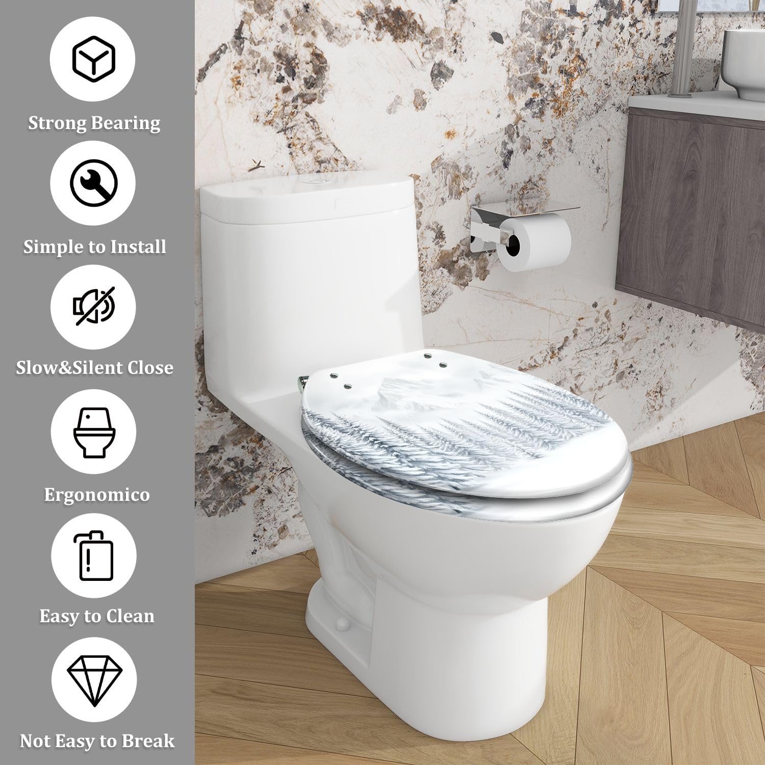 Asiento de inodoro alargado de resina para baño