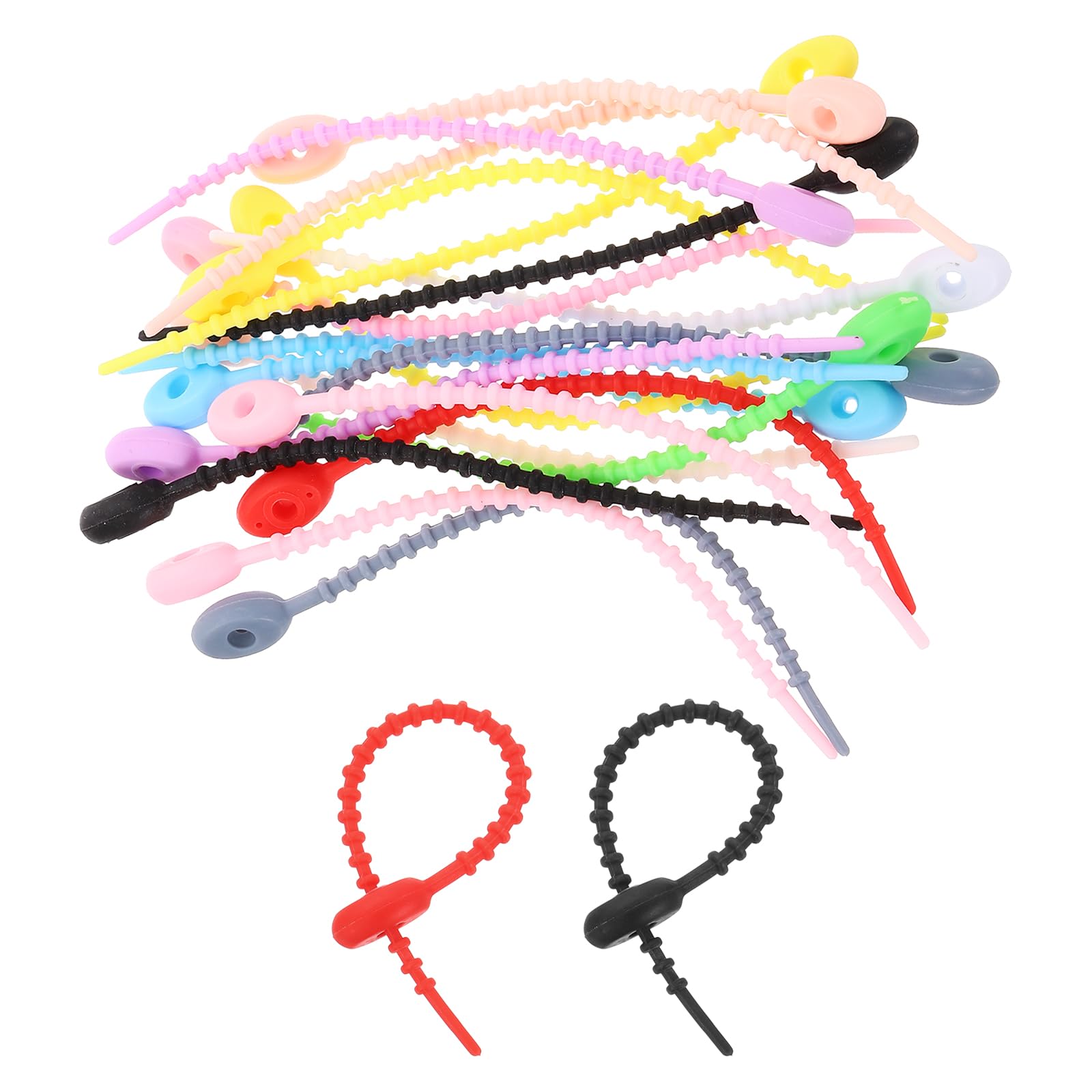 sourcing map 50Pcs 5" Silicone Cable Ties, Reusable Zip Ties Strips Twist Tie, Cable Cord Wraps Management Organizer for Home Office Kitchen Food Bag, Mixed Colors