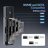 Vista 6 de Carcasa SSD de 10 Gbps, M.2 NVME USB C sin herramientas, carcasa de disco duro de aluminio con cable de 11.81 pulgadas, llave M PCI-E SATA/(B+M)
