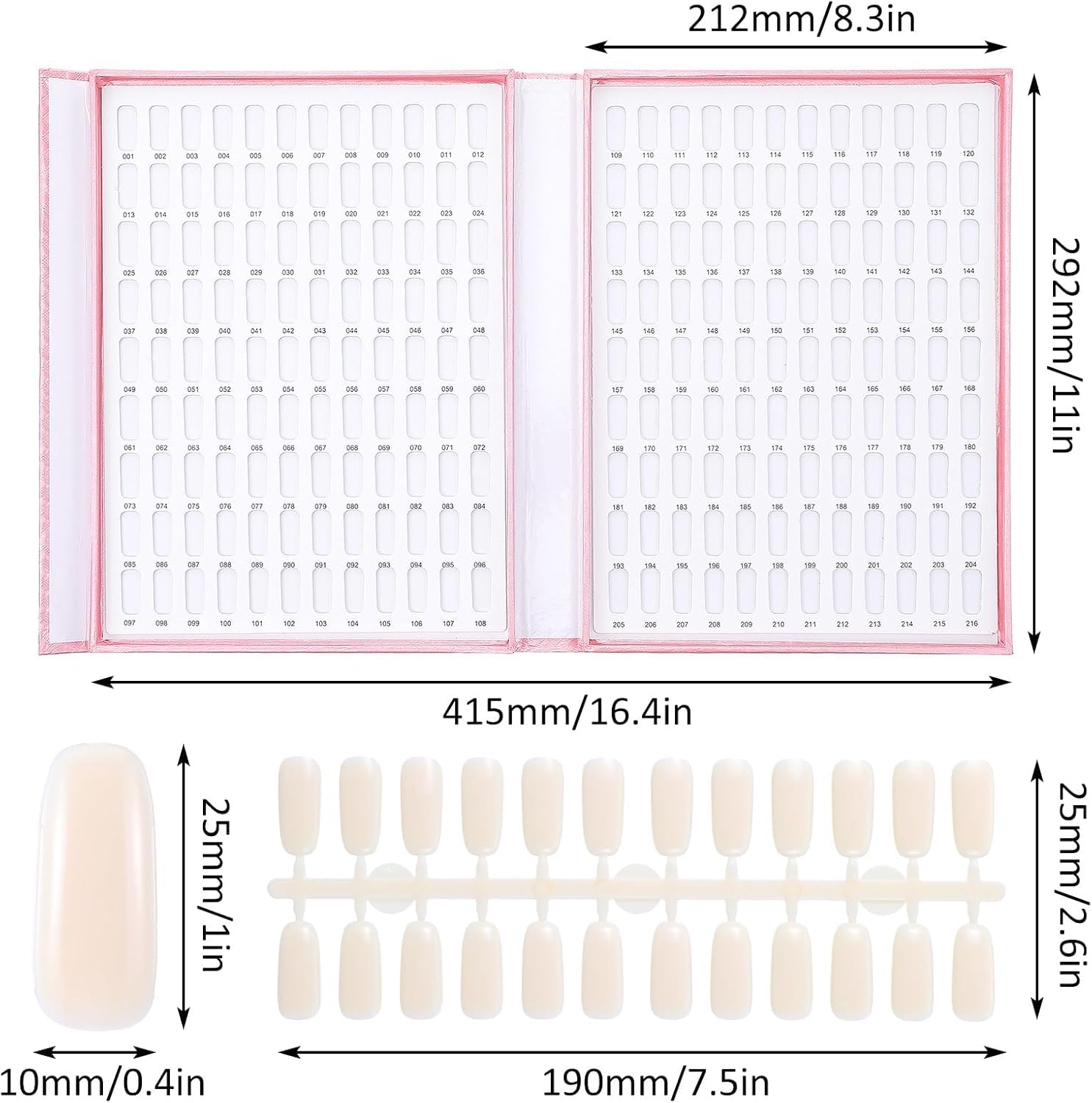 2er-Pack Nagellack-präsentationsbuch Mit 216 Farben, 480 Nagelspitzen – Professionelle Nagellack-farbmusterkarte Für Salons Und DIY-nagelkunstübungen, Kein Kleber Erforderlich