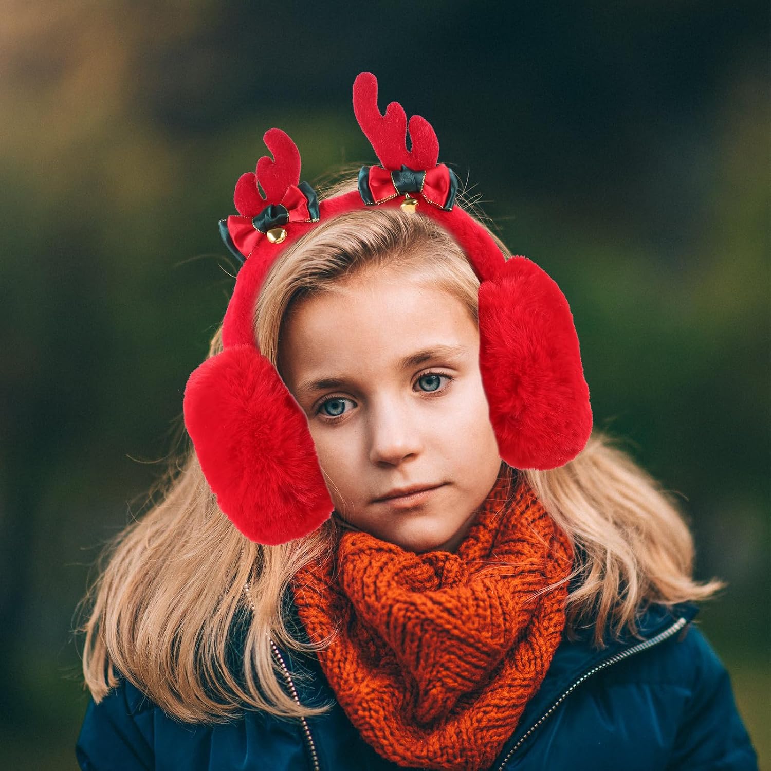 Xmas Boy Girl Antler Earmuffs Plush Winter Ear Warmers for Boy Girl