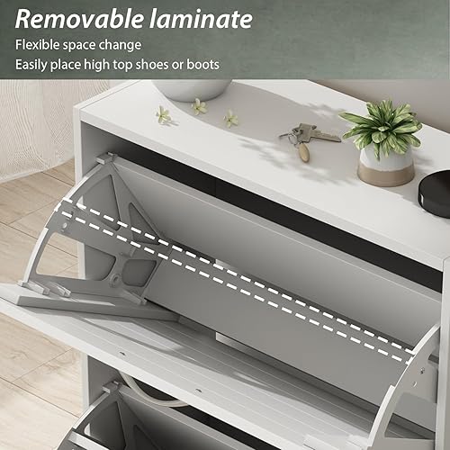 Miniatura 4 de Homsee Armario de almacenamiento de zapatos de 3 cajones con puertas de rejilla, 3 niveles independiente, organizador de zapatos para entrada, color