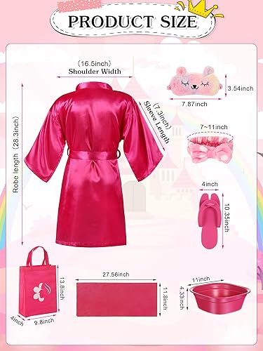 Miniatura 3 de Suhine Juego de 10 suministros de fiesta de spa para niñas, batas de satén para niños, kit de salón de uñas, accesorios para fiestas de cumpleaños