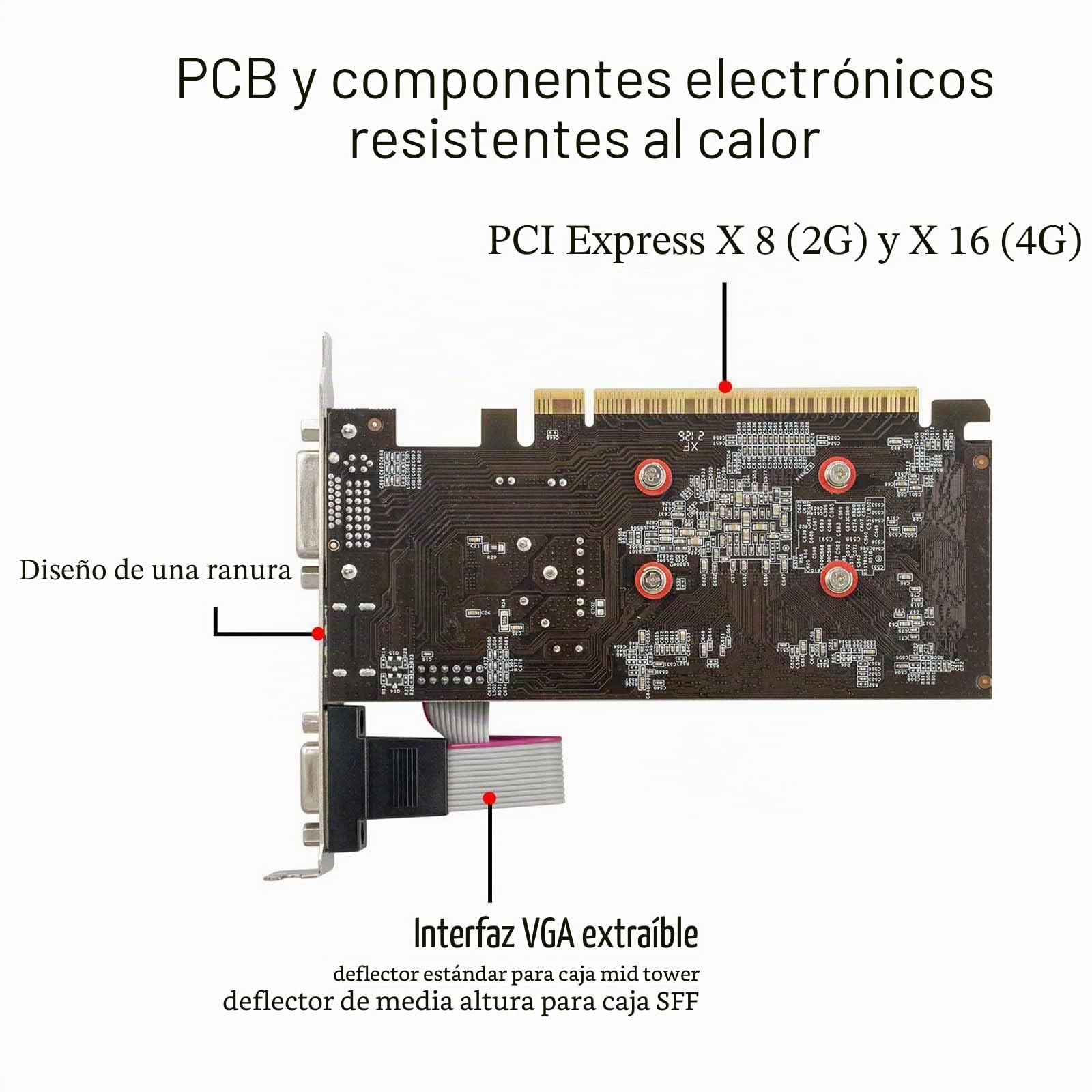 GT 730 Tarjetas gráficas, 4GB, DDR3, 128 -bits, VGA DVI HDMI, PC Video Card, GPU Computadora, Baja Potencia, PCI Express x16, Soporte 2K