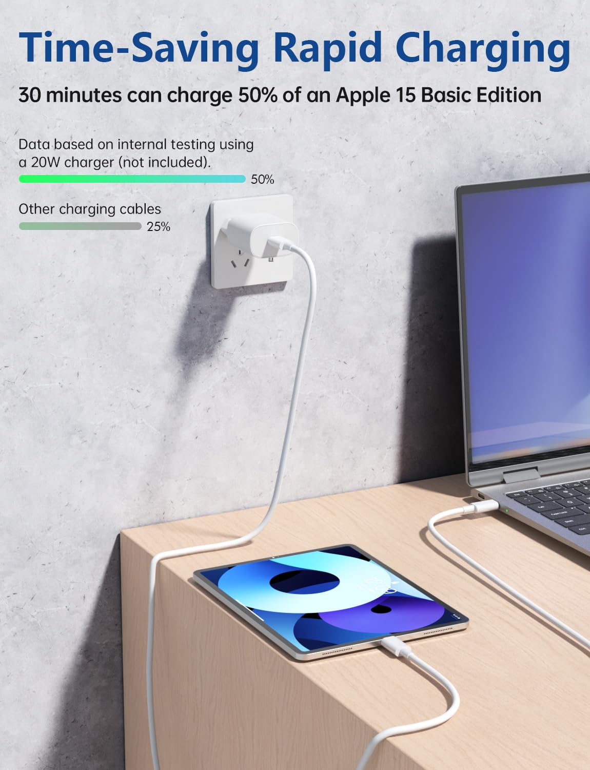 Cabepow Cavo da USB C a USB C, cavo da USB C a USB C da 60 W, cavo extra lungo da tipo C a tipo C, cavo di ricarica rapida per iPhone 16 15 Pro Plus Pro Max, Galaxy S25 S24, iPad Pro/Air, MacBook Pro