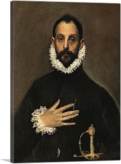 ARTCANVAS The Nobleman with his Hand on his Chest 1580 Canvas Art Print Stretched Framed Painting Picture Poster Giclee Wall Decor by El Greco - 18" x 12" (0.75" Deep)