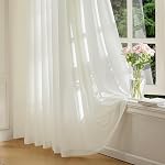 FMFUNCTEX Sheer Rideaux de crème de beurre pour la chambre à coucher, demi-sheer Rideaux Airy 96 Inches Long for Living Room, Faux Silk Light Filtering Non-See-through Privacy Window Drapes, Rod Pocket 2 Ensemble de panneaux