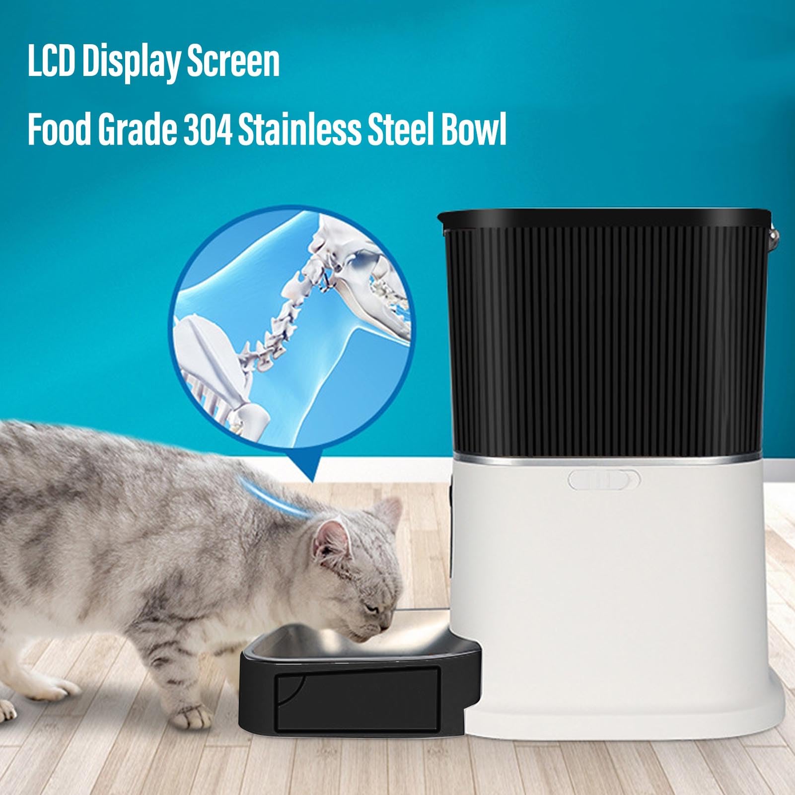 Dispensador de Comida para Gatos Temporizado con Control de Botones y Pantalla LCD de 6 litros de Capacidad con Alimentador Automático para Mascotas, Acero Inoxidable y Material