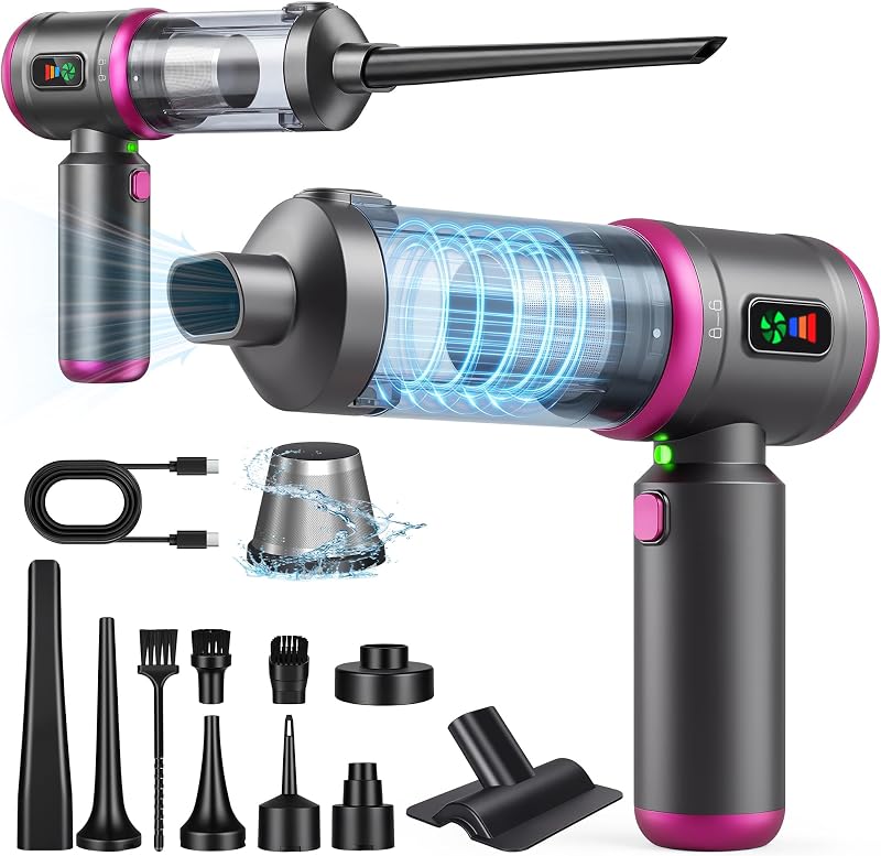 Car Vacuum Portable Cordless, 30000PA 3-in-1 Car Vacuum Cleaner High Power | LED Light, Brushless Air Duster Combo, 0.99lbs Lightweight Compact Mini Cordless Vacuum Cleaner for Car, Home, Pet