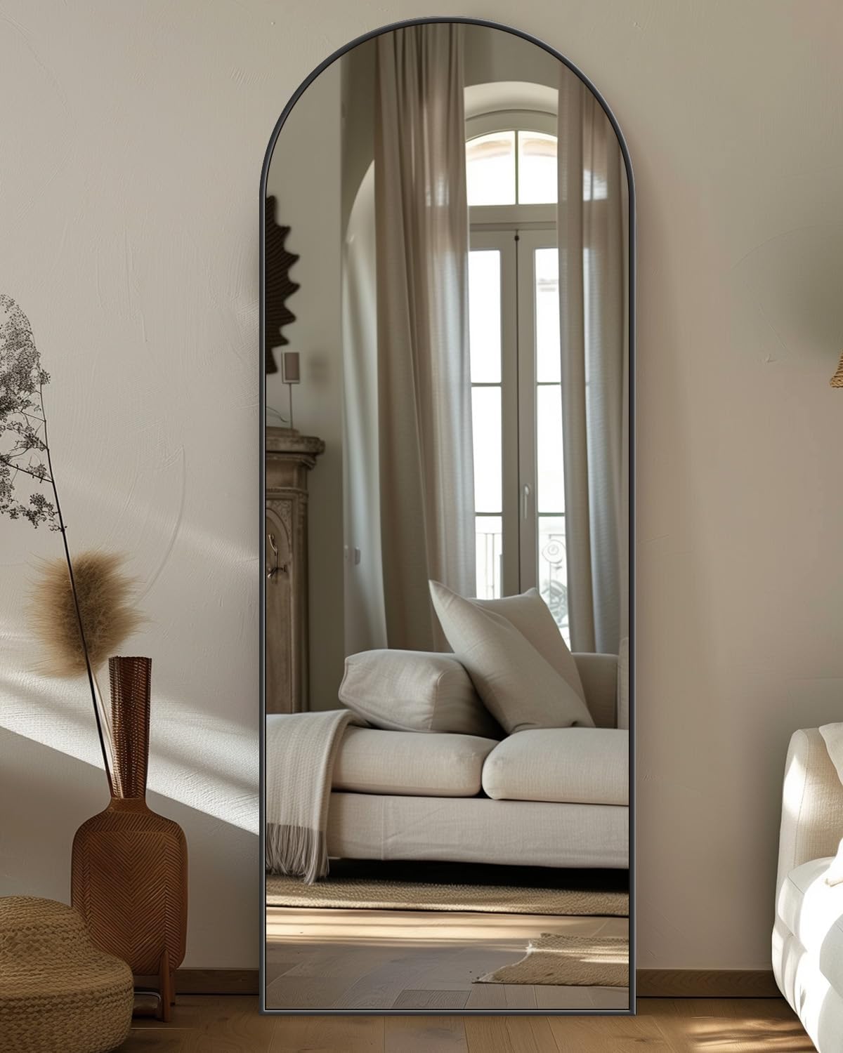 Antok Full Length Mirror, 58x19 Arched Floor Mirror, Glassless Mirror Full Length with Stand, Floor Mirrors Freestanding, Wall Mounted Mirrors for Living Room, Black