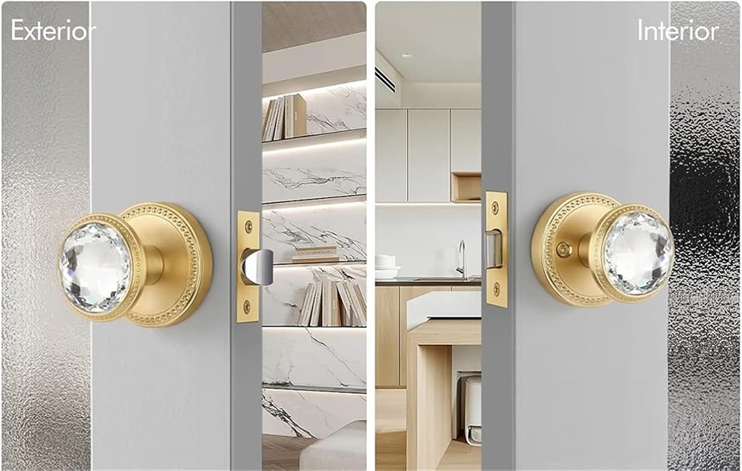 Black Gold Crystal and Brushed Gold Door Lock 1Pcs(77-PVD)