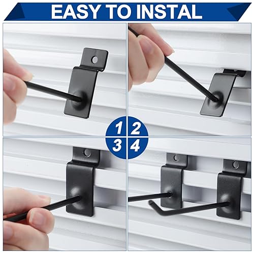 Miniatura 16 de Moxweyeni Paquete de 100 ganchos para paneles de pizarra, accesorios de clavijas resistentes para colgar, soportes de metal para garaje, tienda Negro