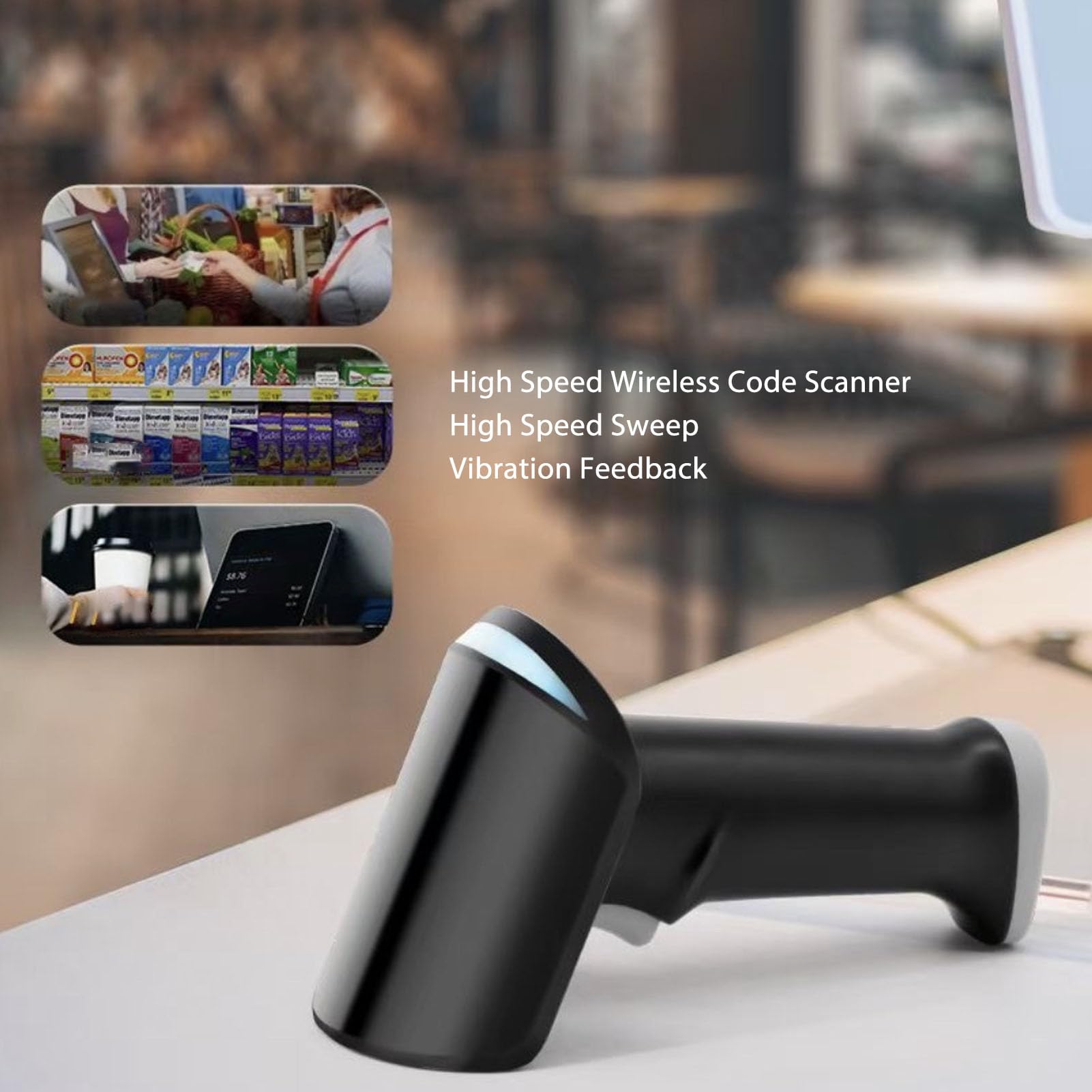 Hyuduo Escáner de Código de Barras Bluetooth ABS Lector de Código de Barras Inalámbrico 1D 2D Escaneo de QR Batería de 2000 MAh con Base para Almacén de Logística Inventario Minorista Lectura de