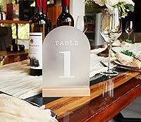 Vista 3 de Números de mesa de boda del 1 al 25, letreros de arco acrílico con soportes de madera natural, decoración de mesa rústica para recepción y fiestas