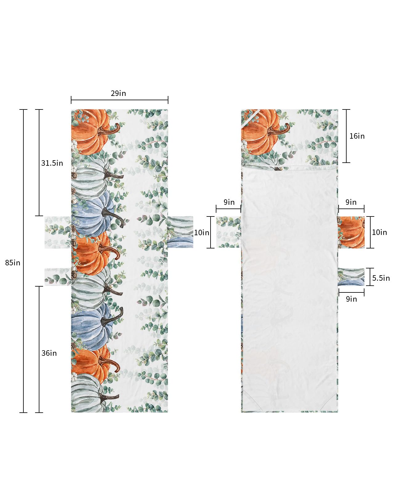 Thanksgiving, Beach Lounge Chair Towel Cover, Soft Chaise Lounge Towel with Side Pockets Patio Pool Chairs Cover for Beach/Pool Sunbathing 29x85 Colorful Pumpkins Fall Green Eucalyptus Leaves