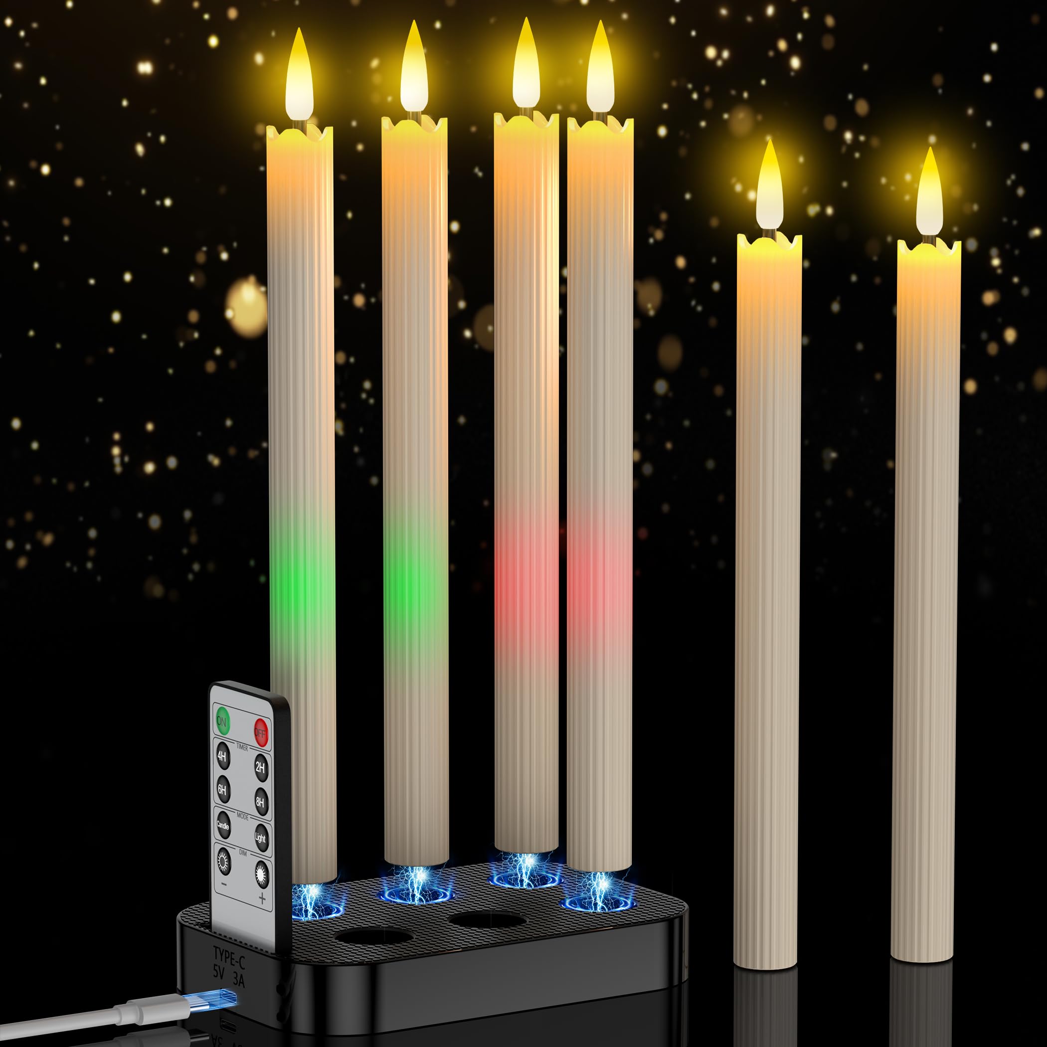 Photo 1 of *** 1 MISSING ***YiaMia Upgraded Flameless Taper Candles 6 Pack, Rechargeable Taper Candles with Magnetic Wireless Charging Base & Remote, Battery Operated Candlesticks for Wedding, Halloween, Home Decoration