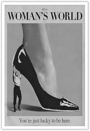 Póster retro con texto en inglés This Is A Woman Is World feminista, arte de pared moderno en blanco y negro, femenino, habitación de chicas