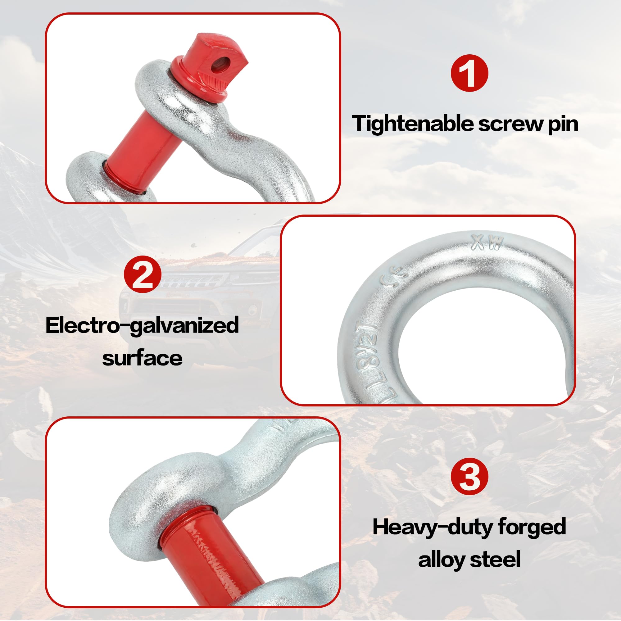 lukar 4 Pack 1" Anchor Shackle, Alloy Steel D Ring Shackles, Load Limit 8.5 Tons (17,000 Lbs) Clevis Shackle with Alloy Screw Pin, Heavy Duty Shackle for Towing, Rigging, Vehicle Recovery, Winch