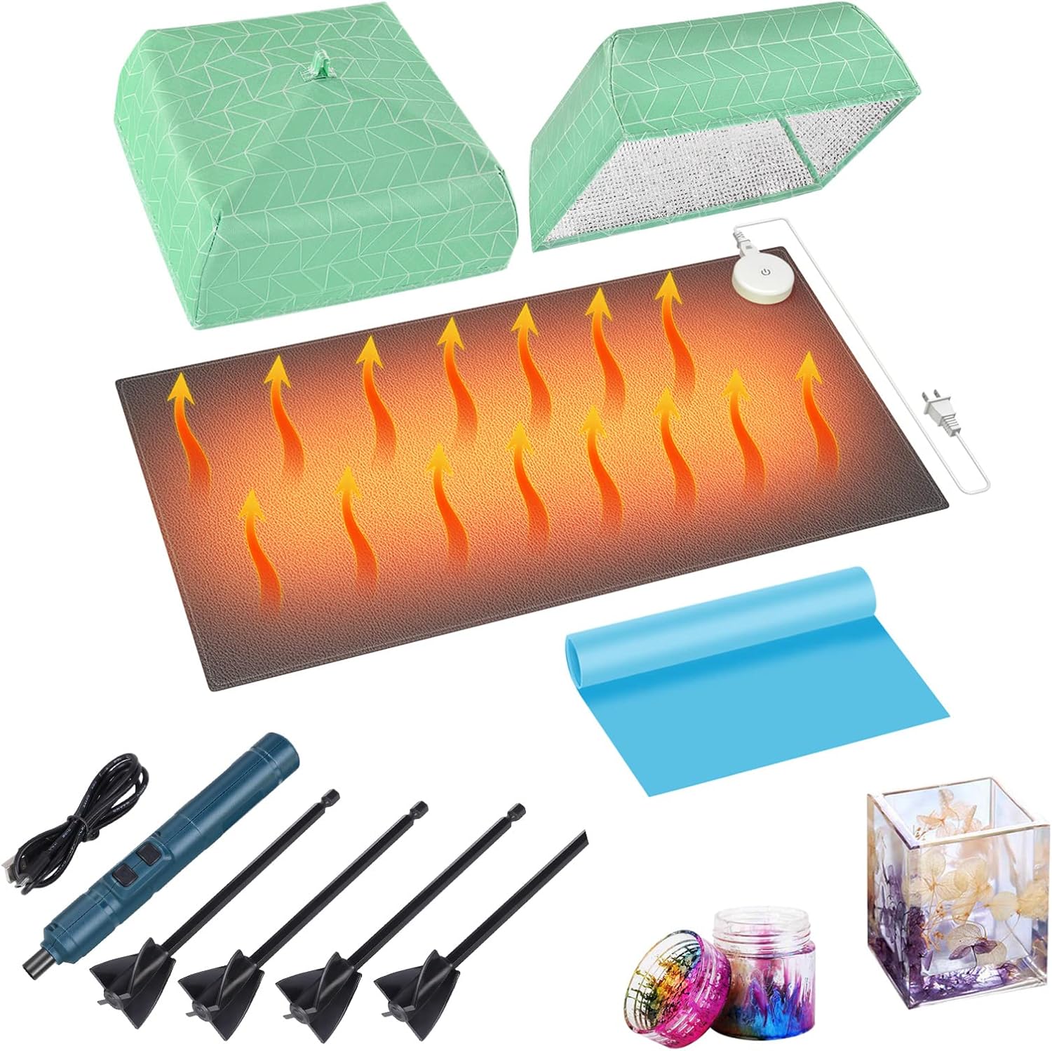 Resin Heating Mat with Rechargeable Electric Resin Mixer