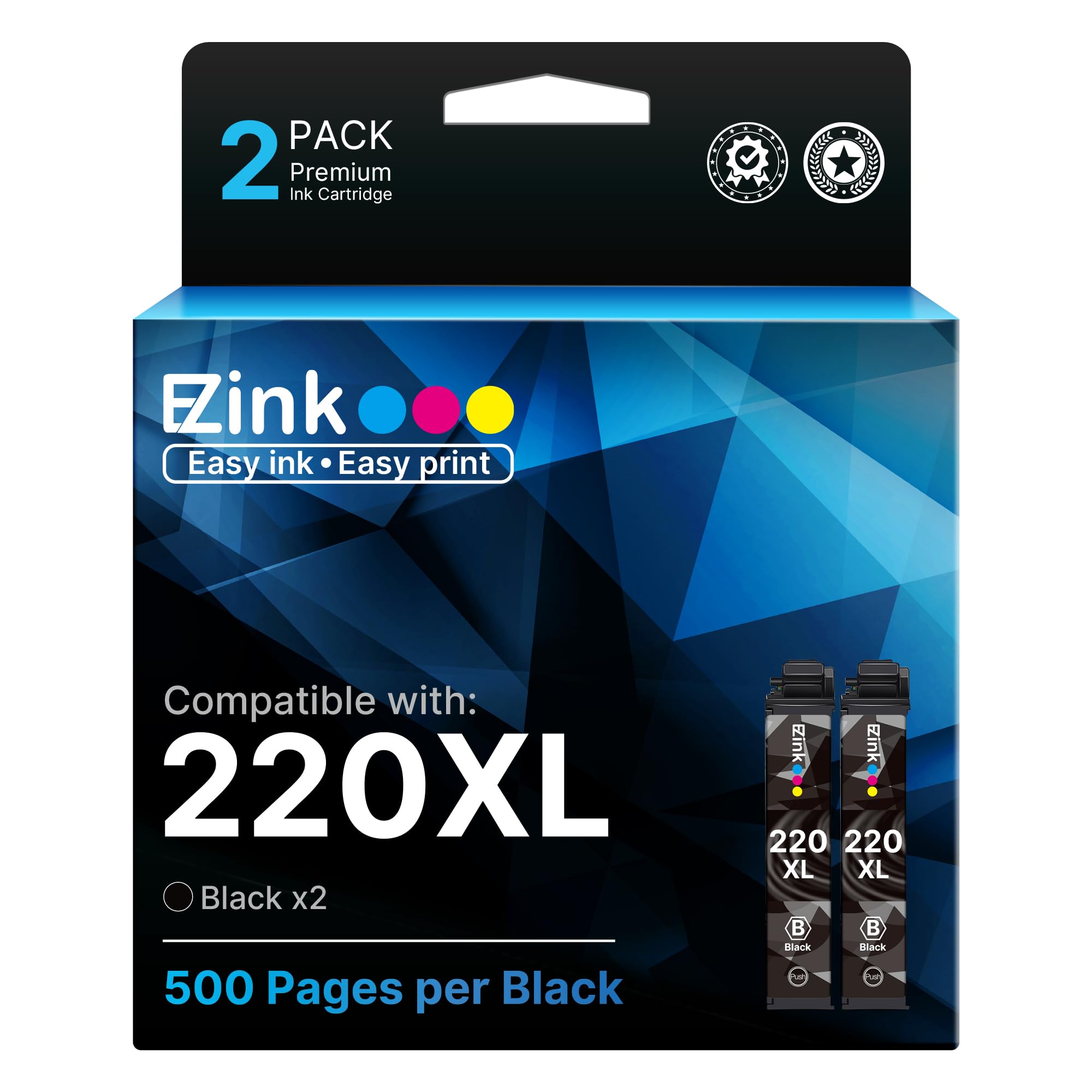E-Z Ink Remanufactured Ink Cartridge Replacement for Epson 220 XL 220XL T220XL to use with WF-2760 WF-2750 WF-2630 WF-2650 WF-2660 XP-320 XP-420 XP-424 (2 Black)