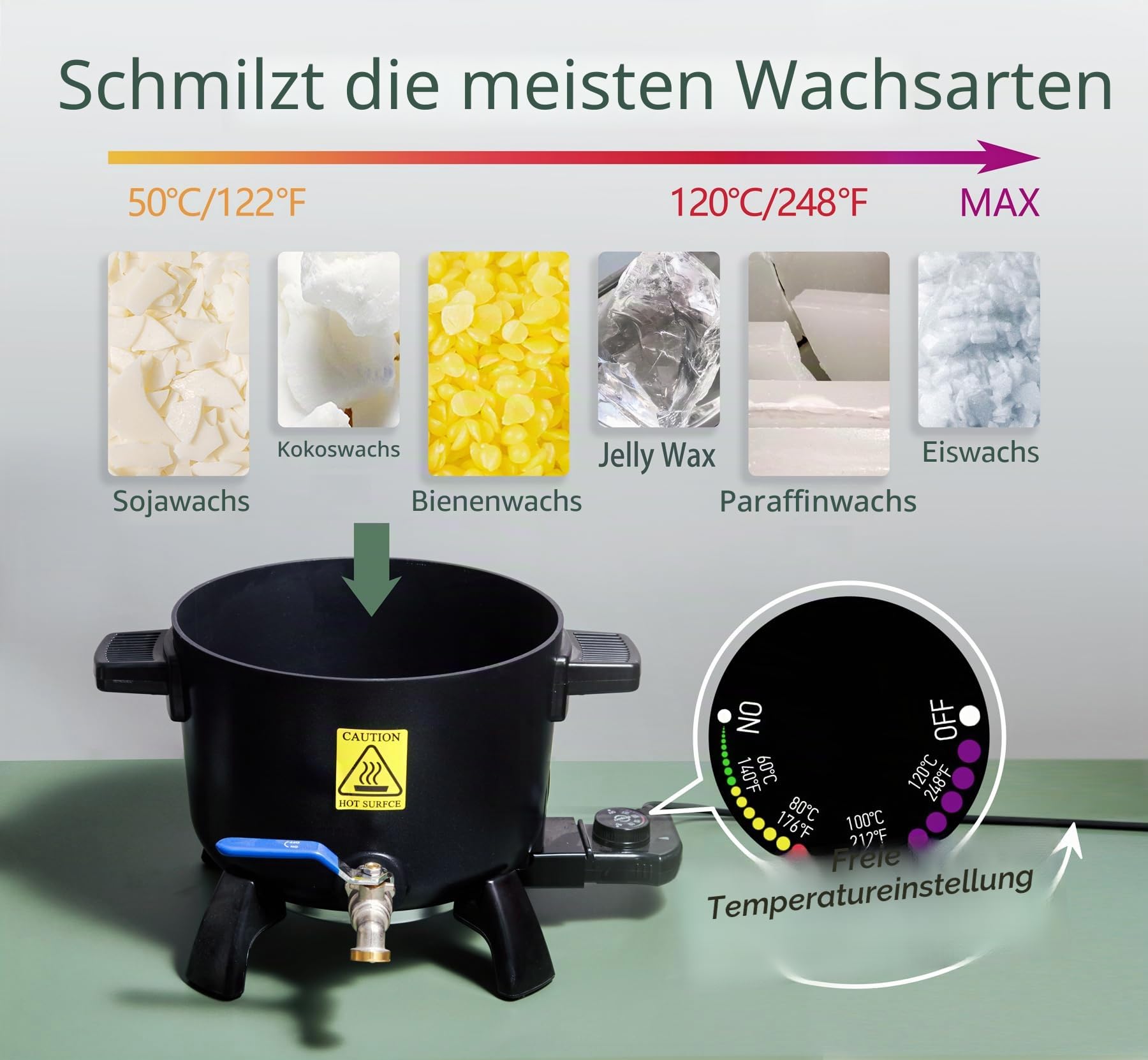 Wachsschmelzgerät,6L Temperaturbeständig großer Wachsschmelztopf mit Ausgießer einfaches Ausgießen,Wachsschmelzer mit Antihaftbeschichtung für die Herstellung von Kerzen und Seife