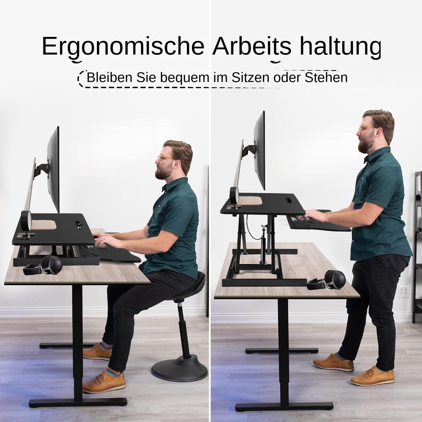 Bureau debout réglable en hauteur, convertisseur de table pour ordinateur portable avec ergonomique