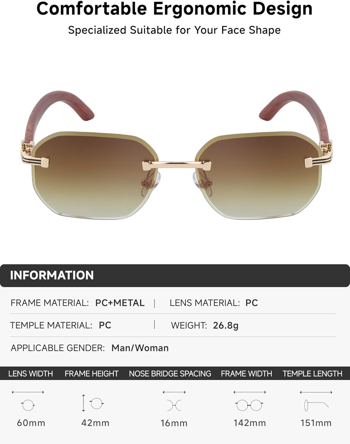 Rimless Trendy Sunglasses Men&Women Frameless Unisex Sunnies Hexagon Fashion Lens Gafas de Sol Hombre(3050) - Image 5