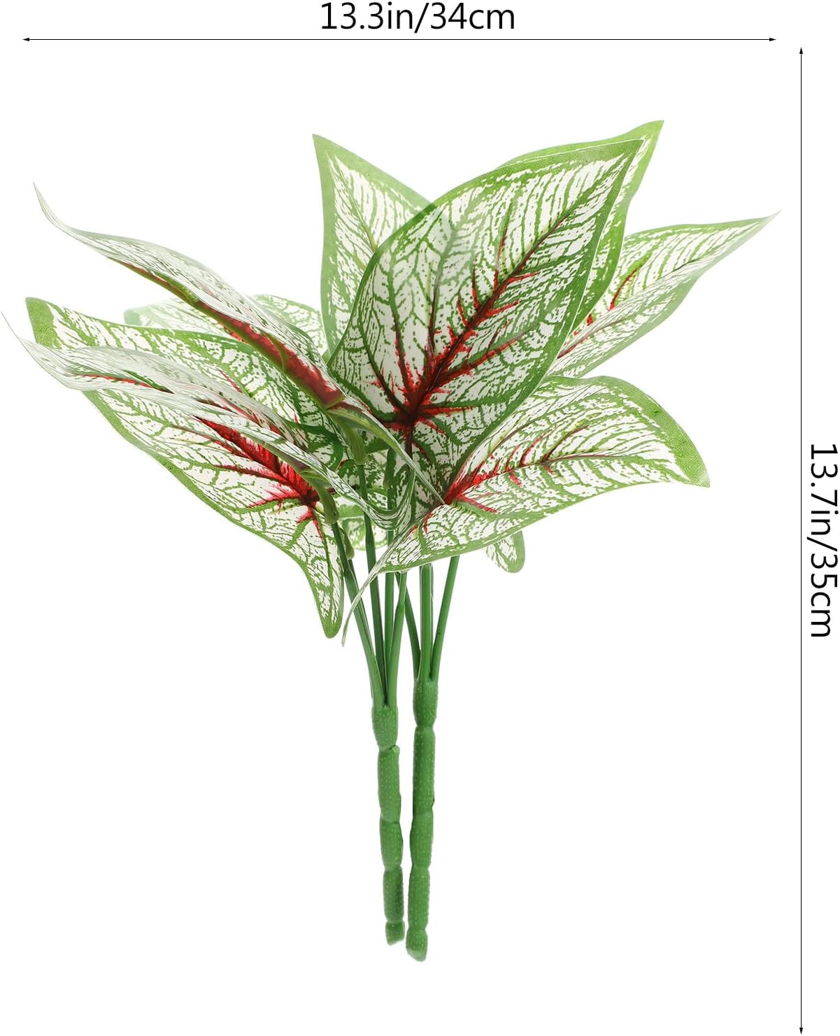Artificial Green Plant Leaves 6pcs Simulation Greenery Faux Plant Decor White Red Heart Caladium Desktop Decoration for Home Office