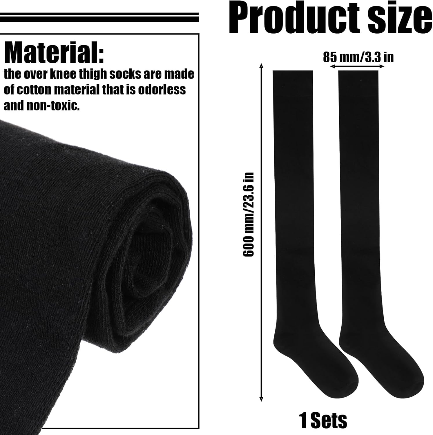 2 Pairs Thigh High Socks Women Non Slip Thigh High Socks Cotton Soft Knee Long Stockings Women Leg Warmers Fashion Tube Stockings above Knee Cosplay Sock - Image 2