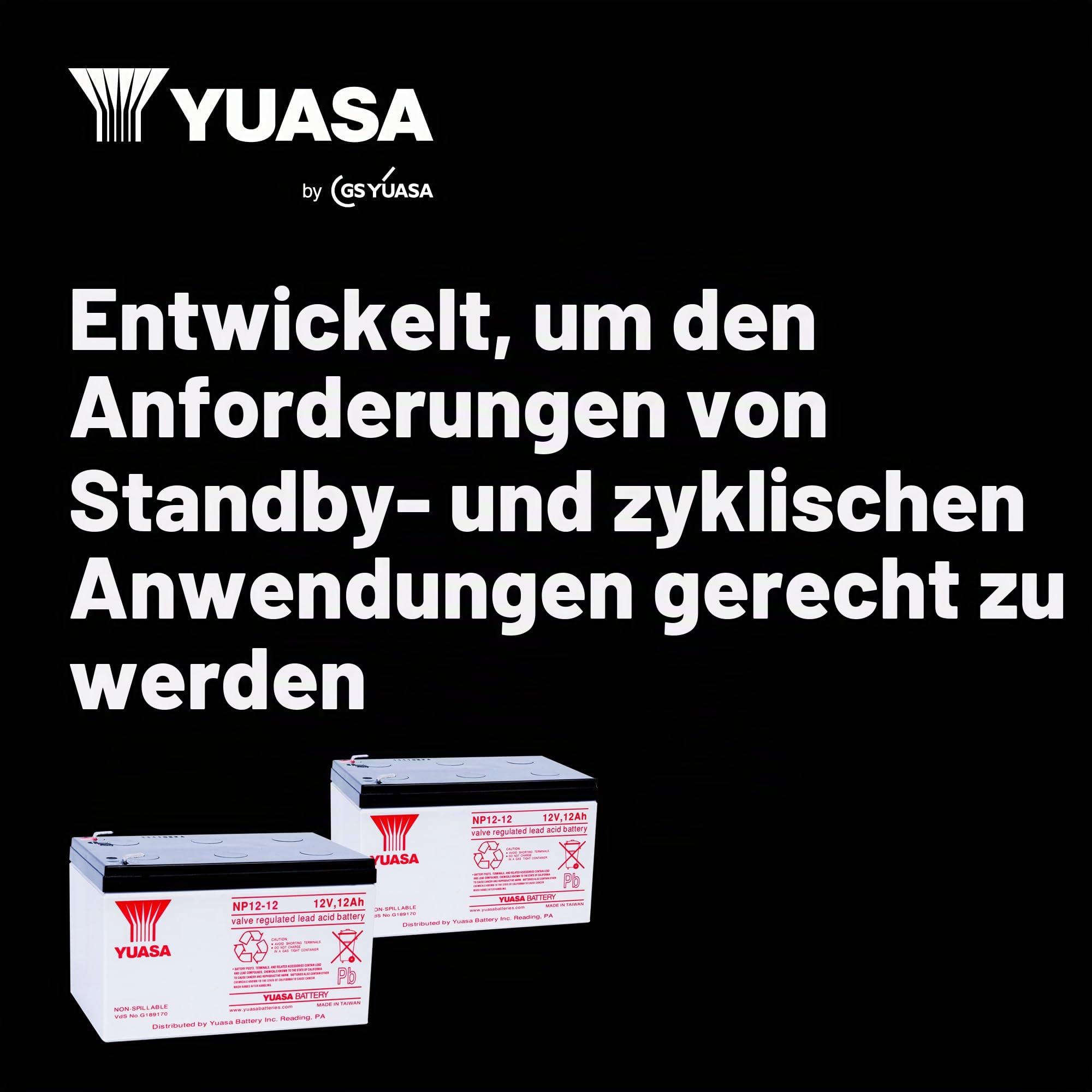 Yuasa NP1.2-12 12V 1.2Ah - Yuasa NP Serie Bereitschafts- und zyklische VRLA-Batterie (1 Stück)