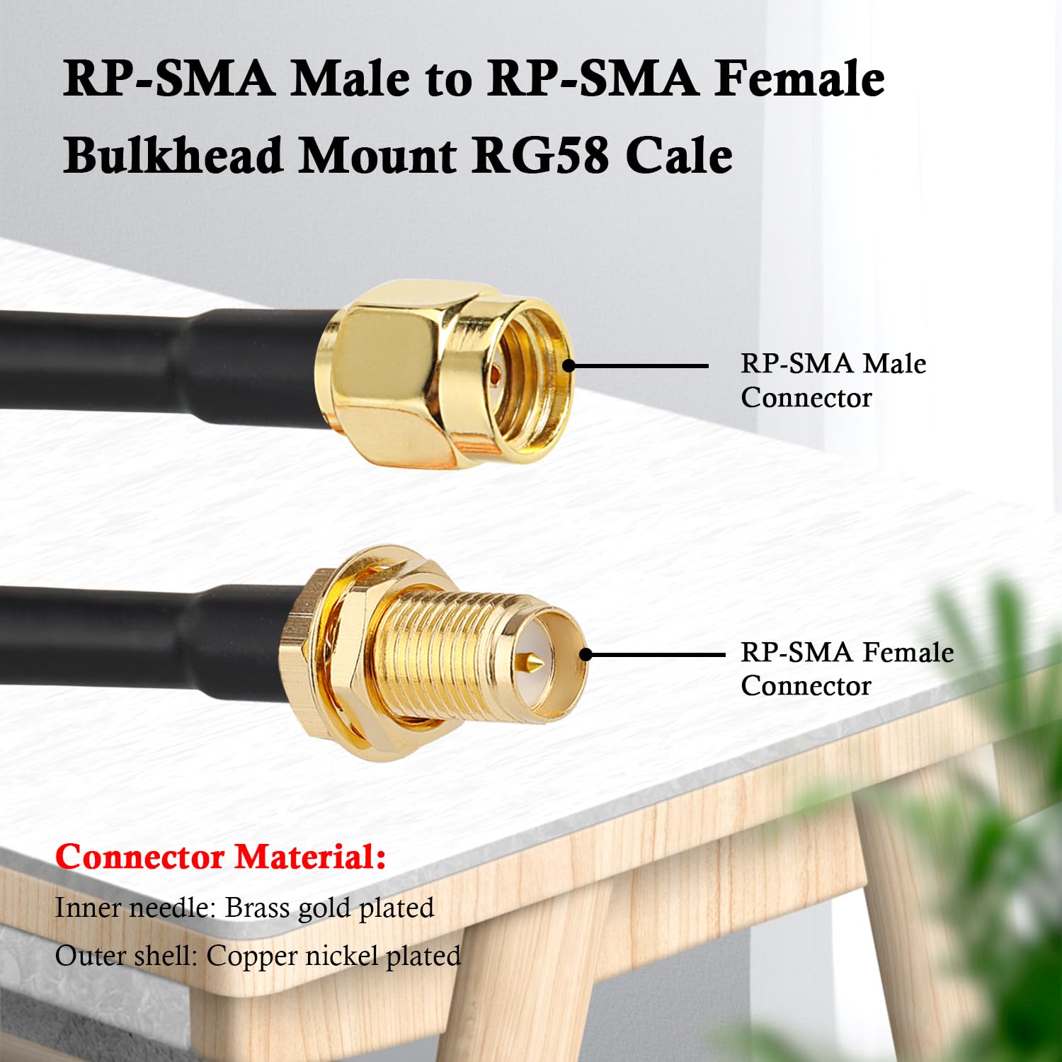 Câble coaxial RP-SMA mâle vers RP-SMA femelle de 7,6 m, câble coaxial RG58 avec montage sur panneau, connecteur plaqué or, câble d'extension RF à faible perte pour antenne WiFi, routeur, FPV, SDR